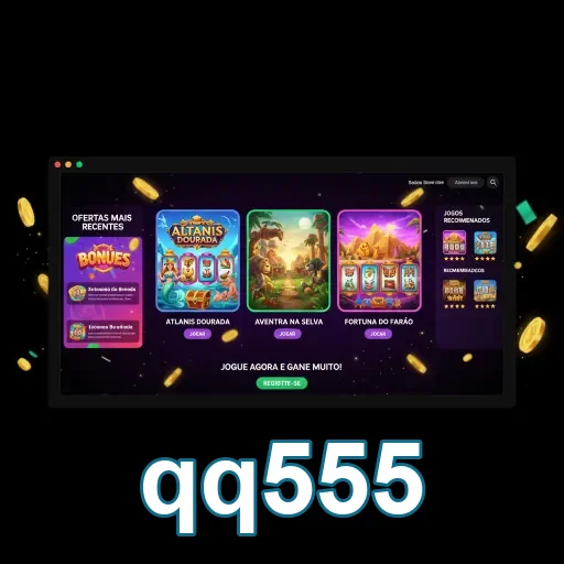 Tela do qq555 apresentando slots recentes e promoções.