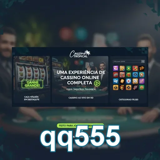 Interface do qq555 mostrando caças-níqueis e cassino online.