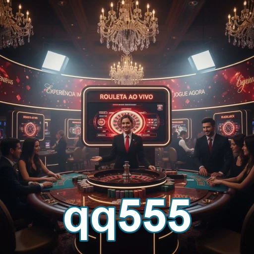 Cena da roleta ao vivo no qq555 com dealers e jogadores.