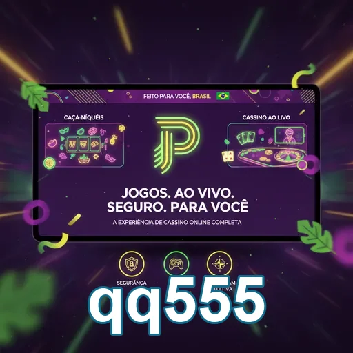 Interface do site qq555 destacando jogos e segurança.