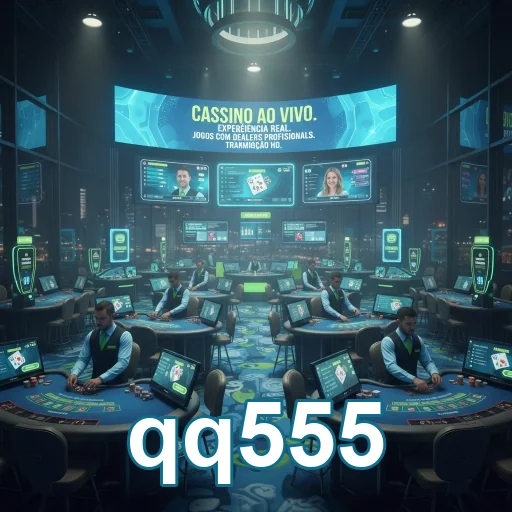 Ambiente do cassino ao vivo do qq555 com mesas de jogo.