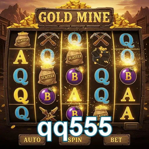 Interface da slot Gold Mine no qq555, destacando símbolos