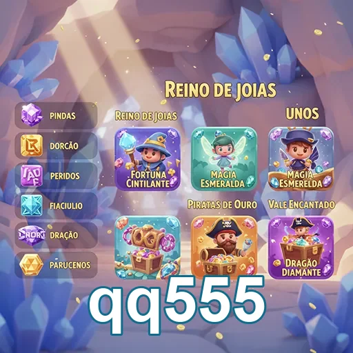 Tela do app qq555 mostrando o Reino de Joias e opções de jogo.