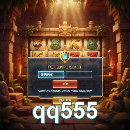 Tela de login do qq555 com opções de apostas em slots.