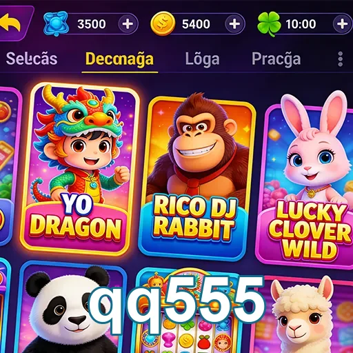 qq555 exibe jogos coloridos em seu app mobile acessível.