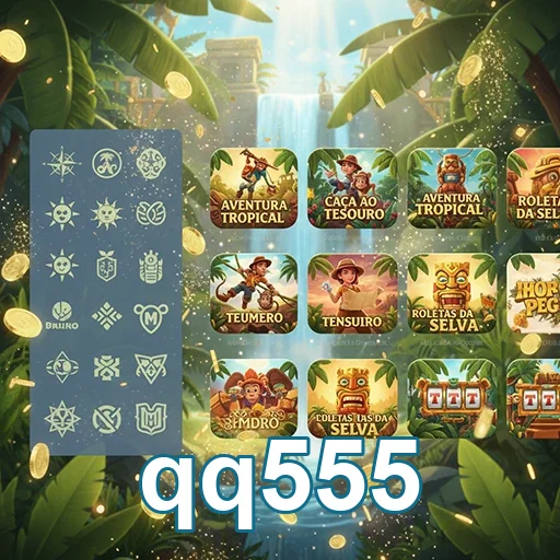 Jogos de slot da qq555 em um ambiente tropical vibrante.
