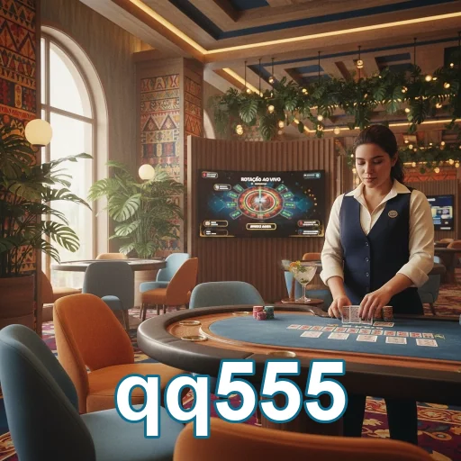 Ambiente de cassino com atendente no qq555.