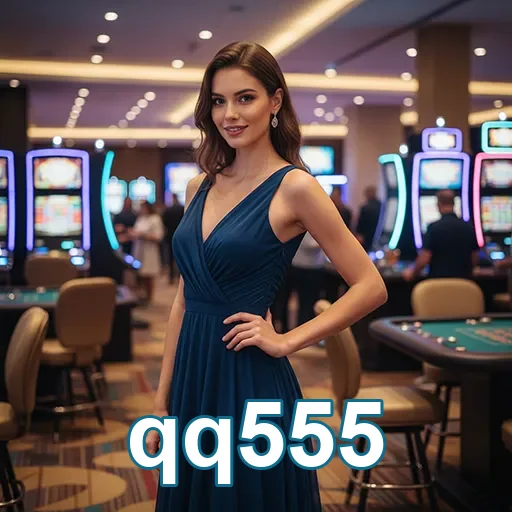 Jogadora em um ambiente de casino elegante da qq555.